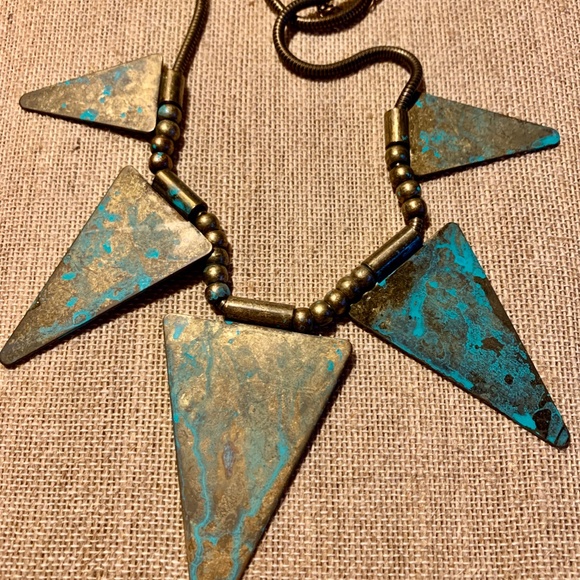 Handmade Brass Patina Triangle/Pyramid Necklace - Picture 7 of 7